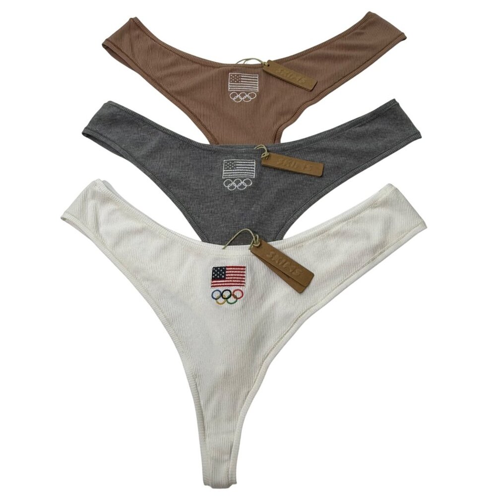 SKIMS Soft Lounge‎ Dipped Thong Team USA Lot 3 White Sienna Heather Gray 3X